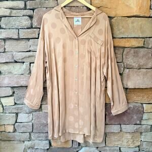 NEW IDLE DESIGNER OVERSIZED BUTTON UP NUDE DOT LONG SLV Sleep Shirt Nightgown S